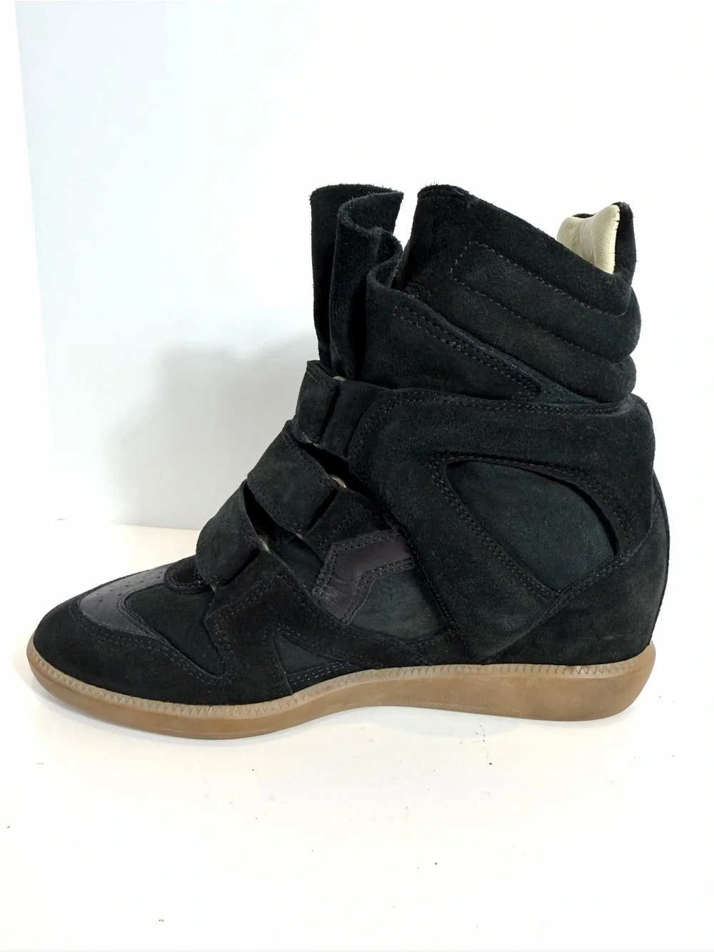 Isabel Marant Black Suede Bekett Wedge High Top Sneakers Size 37 Leather